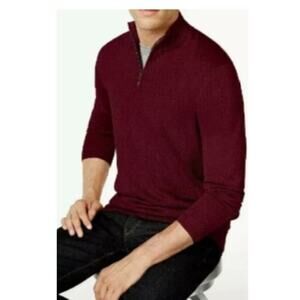 Club Room Burgundy Quarter Zip Merino Wool Blend Sweater XL Mens NWT Lightweight